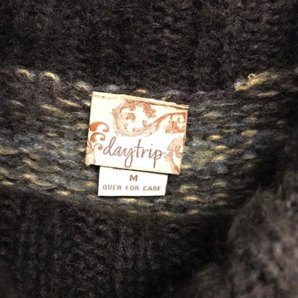 Vintage Day Trip Brown Gray Fuzzy Acrylic Wool Knit Boxy Tunic Sweater Size M - Picture 3 of 6